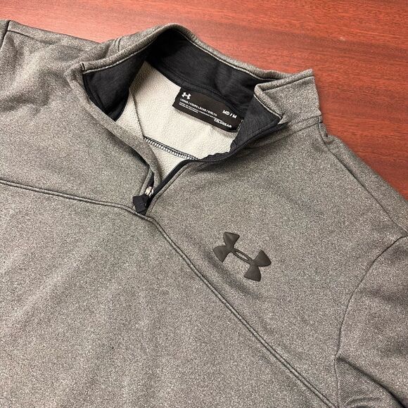 Under Armour 1/4 Zip Sweater Mens Size M Gray Cold Gear Pullover Sweatshirt - Picture 1 of 5